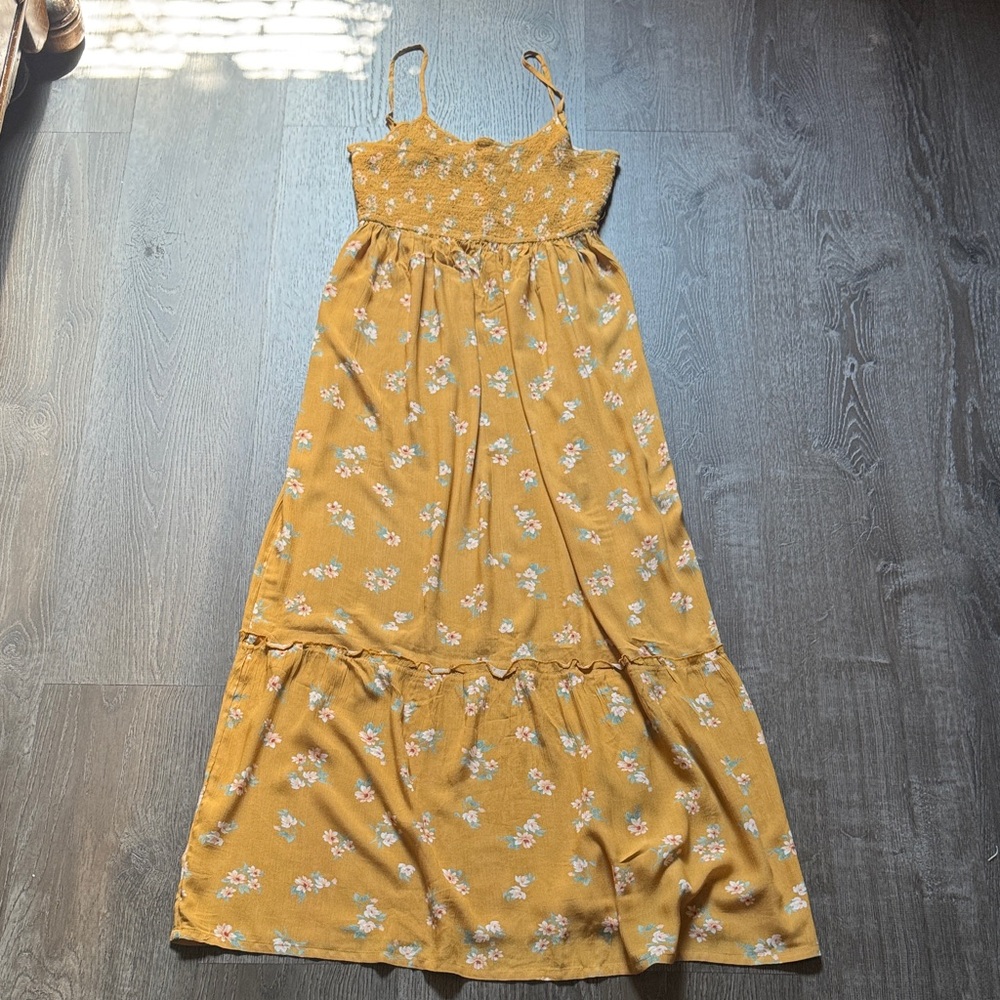 Pink Rose Mustard Floral Maxi Dress